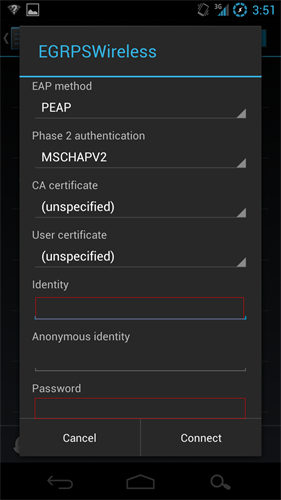 EGRPS Wireless Settings window for Android 4